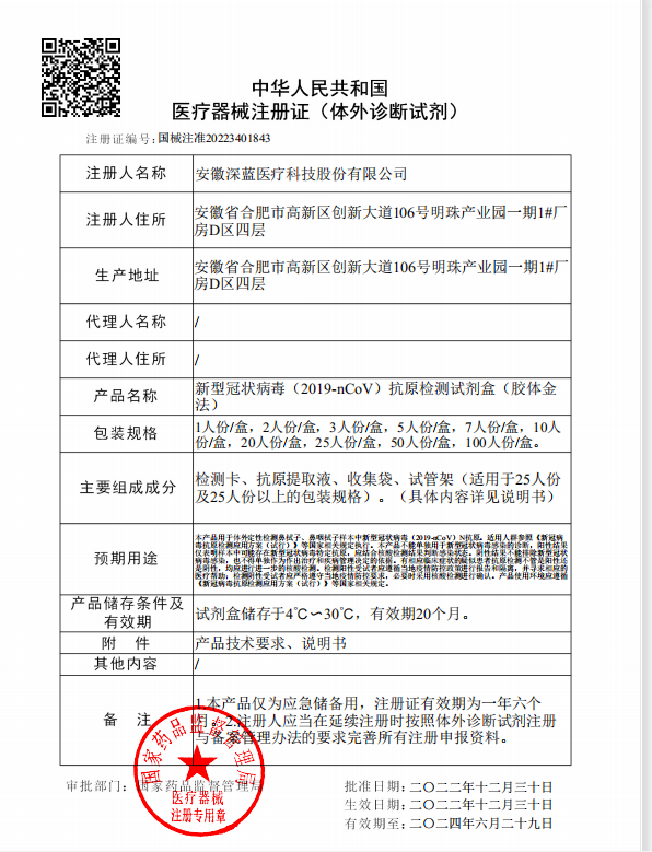 歲末驚喜|深藍醫(yī)療新冠抗原產(chǎn)品獲NMPA注冊證啦！